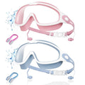Aegend New Adult Wide View Swim Goggles, Anti-Fog/UV No Leak Swimming Goggles with Ear Plugs for Men & Women - color: Clear Blue & Clear Pink