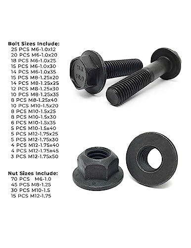 Metric Class 10.9 Hex Cap Flange Frame Bolts & Locking Flange Nuts Assortment Kit - 370 Pieces!