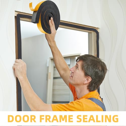 2 Rolls 1-1/2 Inch W x 1-1/2 Inch H Foam Weather Stripping with Adhesive 8 ft Foam Density Closed Cell Tape Seal for Uneven Gaps Doors Windows (Black) - color: Black