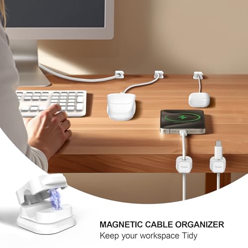 24 Pack Magnetic Cable Clip Organizer Cord Holder, Picozon Adhesive Cable Management, Wire Phone USB Charger Cable Holder, Keeper Organizer for Office Home Desktop Table - White - size: Pack of 24