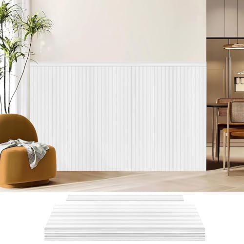 Art3d Beadboard Wainscoting Wall Panel Kit, 37.8 x 9.84 Inch, Matte White | 12-Piece Panels + 4 Edge Trims, 31 Sq.Ft. Coverage, Lightweight, Water-Resistant, Easy to Trim, for Living Room, Bedroom - color: Matte White