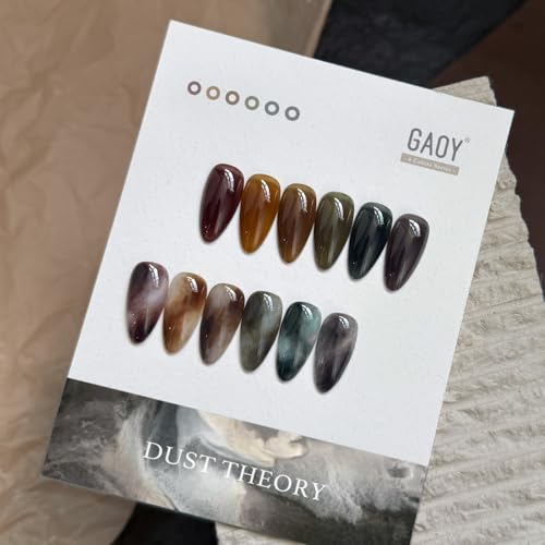 GAOY Dark Gel Nail Polish Set, 6 Color Milky Jelly Brown Green Black UV Gel | Blooming Effect, Buildable Color, UV Lamp Required, Long Lasting, Easy to Apply, Salon Manicure at Home - color: Dust Theory