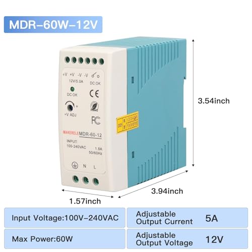 MAKERELE MDR 12V DIN Rail Power Supply 60W - style: 60W-12V