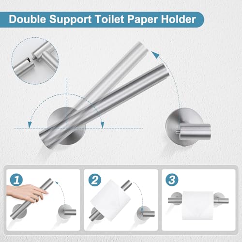 TQKAG 8-Pieces Bathroom Hardware Set Brushed Nickel SUS304 Stainless Steel Bath Towel Bar Set 23.6 Inch Round Bathroom Accessories Kit Wall Mounted - color: Brushed Nickel, size: 8-Pieces Set