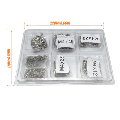 330PCS Nuts and Bolts Assortment Kit, Metric Bolt Assortment, M4 Bolts and Nuts Kit, Grade 8.8 Bolts and Nuts Kit, Metric Bolt Kit, Yellow Zinc Plated Coating, 5 Sizes, Length from 12-30mm - size: 330PCS M4