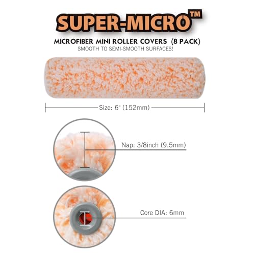 ROLLINGDOG 6" Paint Roller Covers Microfiber Paint Roller Sleeves - color: 8PC Microfiber Roller Sleeves