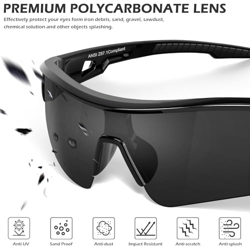 OXG Work Safety Glasses for Men Women, ANSI Z87.1 UV Protection - color: 12p-grey