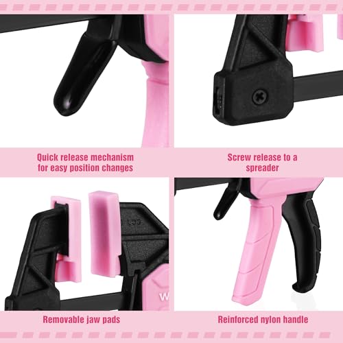 WORKPRO 2-Pack 6" Mini Bar Clamp Set, 50 lbs Load Limit, Pink Ribbon - color: Pink, size: 6" Mini