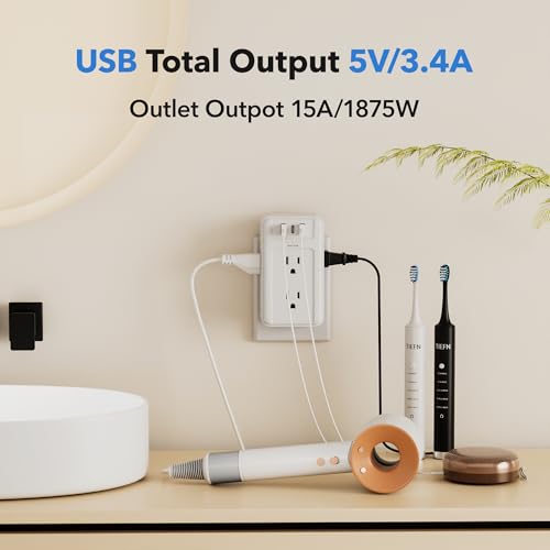 BN-LINK Multi Plug Outlet 2 Pack, 6 Wall Outlet Extender with 3 USB Charging Ports (1 USB C) Total 3.4A, 3-Sided Outlets Splitter Multiple Outlet Wall Plug for Home Office Dorm Room - size: 2pack - 6 Outlets (3 Side) (USB)