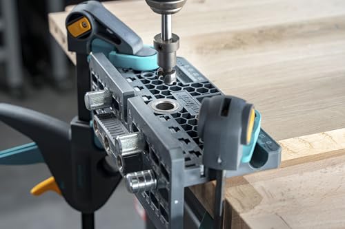 wolfcraft Cam Lock Jig - Furniture Connector Kit with Drilling Template, Metal Drill Bushings, 32 mm Hole Grid for Surface, Corner & T-Joints - 4665000
