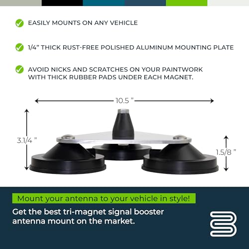 Bolton Tri-Mag Antenna Mount, 3/8" x 24 Threaded, 4" Magnetic Base - style: Tri-Mag Antenna Mount