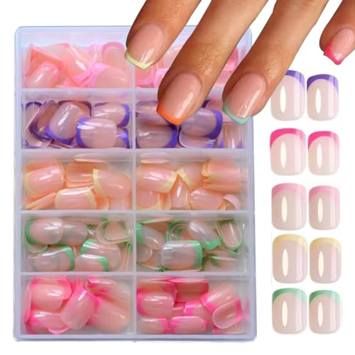 240Pcs French Tip Press On Nails Short Square Fake Nails Press Ons Set Full Cover Acrylic Glue on Nails Reusable Glossy Artificial Nail Kit False Nails for Women Girls Manicure 12 Color - color: Color French Tip Short Square