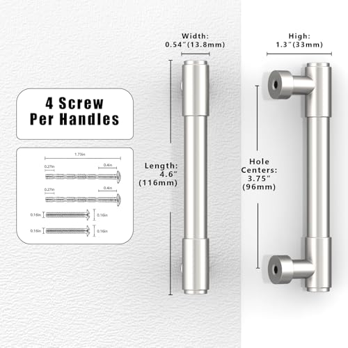 10 Pack Brushed Satin Nickel Cabinet Pulls 3.75 Inch(96mm) Kitchen Cabinet Handles Cabinet Hardware for Drawer Pulls - color: Brushed Satin Nickel, size: 3.75" Hole Center