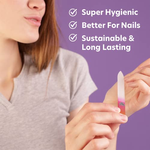 Bona Fide Beauty Czech Glass Fine Grit Nail File with Case, Gold Magenta | Genuine Bohemian Czech glass nail file for natural nails, gentle keratin sealing nail filer, includes protective case - color: Gold Magenta