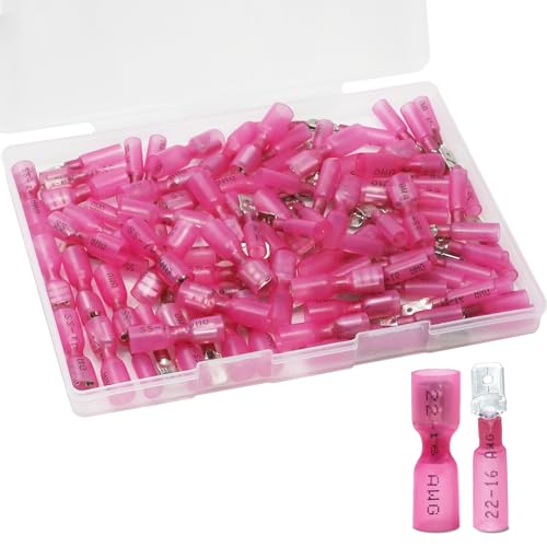 100 PCS Spade Connectors Kit, Heat Shrink Spade Terminal 22-16 AWG - size: 22-16AWG, style: Spade Female & Male