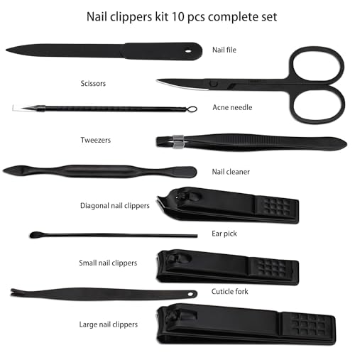 Glamne Manicure Set Nail Clippers Kit Professional Stainless Steel Nail Care Tools with Leather Travel Case 10 in 1 Black - color: Red