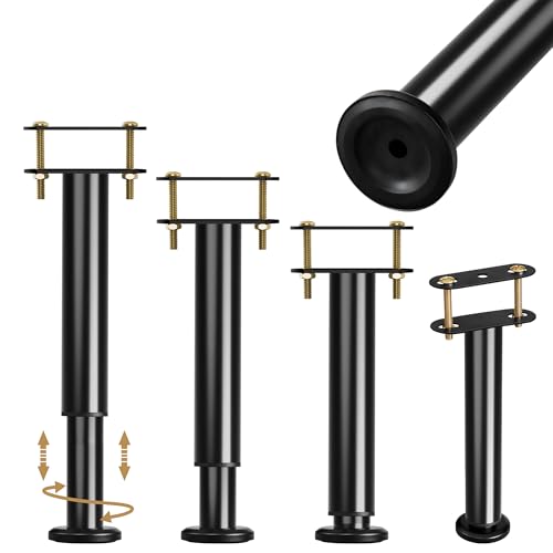 4Pcs Adjustable Height Bed Support Legs, 6-9 Inch Metal Under Bed Frame Support Legs, Extra Sturdy Bed Legs Replacement Parts with Rubber Non-Slip Base for King Queen Frame Wooden Center Slat - size: 6'' - 9'' 4pcs
