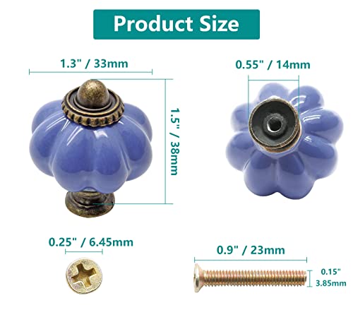 12pcs Periwinkle Blue Pumpkin Knobs, Ceramic Cabinet Knobs - color: Periwinkle Blue, size: 12 Pieces