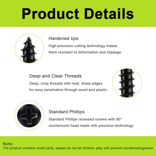 M3x10mm Small Wood Screws, Black Phillips Flat Head Short Screws 150pcs - color: M3-Black, size: 150pcs-10mm