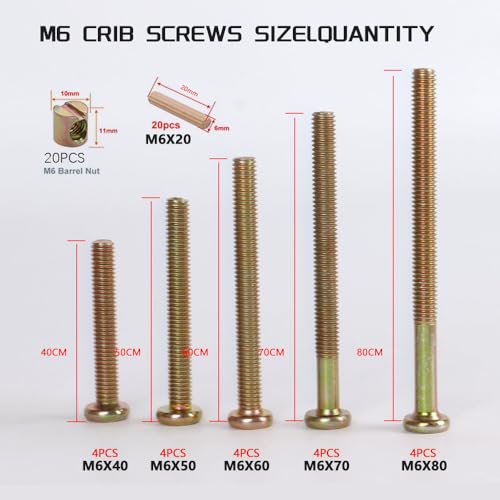 Baby Bed Frame Bolts, Crib Screws Hardware ReplacementKit M6x20/40/60/80mm Hex Drive Socket Cap Screws Barrel Nuts Wooden Dowel Kit for Beds Chairs Furniture et (Black 20set) - size: Black 20set