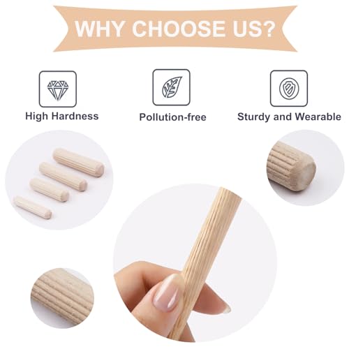 smseace 230Pcs Wooden Dowel Pins 1/4inch 5/16inch 3/8inch, Fluted Wood Dowels Rods for Crafts, Furniture, DIY Manual - size: 230Pcs - 4 Sizes