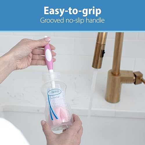 Dr. Brown's Reusable Sponge Baby Bottle Cleaning Brush with Suction Cup Stand, Scrubber and Nipple Cleaner, BPA-Free, Pink, 2-Pack - color: Pink Bottle Brush, size: 2-Pack
