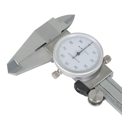 0-6 inch Dial Caliper Measuring Tool Imperial Stainless Steel 4-Way Dial Caliper 0.001" Shockproof with Plastic Case