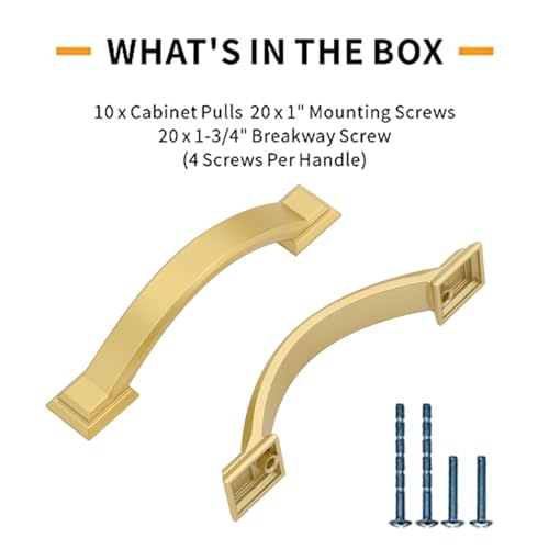 10 Pack Cabinet Handles with Gold Pulls (3 Inch) - color: Gold, size: 3 inch（76mm）, style: 10 Pack
