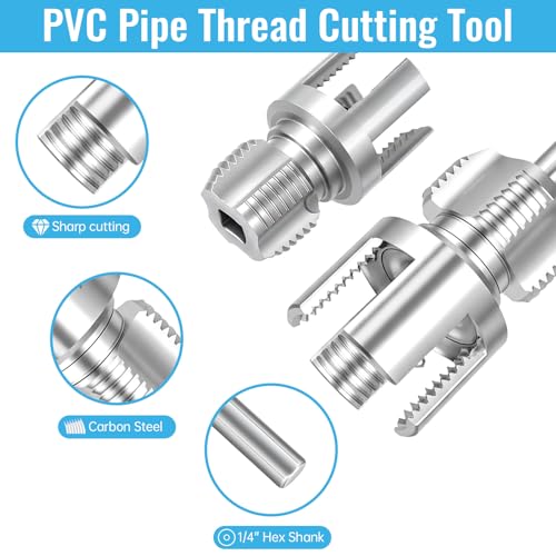 5 pcs Integrated Internal & External Pipe Threading Tool Kit with 1/2" 3/4" 1" Dies, Broken Bolt/Stripped Screw Extractor, 40Cr Steel Portable Set with Case for Plumbing, Electric Drill Compatible