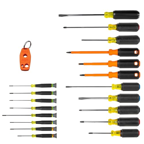 Klein Tools 85820 20-Piece Screwdriver Set, 8 Precision, 7 Standard Drivers with Color-Coded Handles, 3 Insulated Screwdrivers, 1 Demolition Driver, and Magnetizer - size: 20-Piece