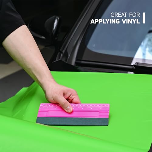 FOSHIO Professional Squeegee for Vinyl, Decals, Sticker Paper, Wallpaper, Window Film, Craft, Suede Felt Squeegee Smoothing Tool with Ruler, Pink (8 inches) - size: 8 inches