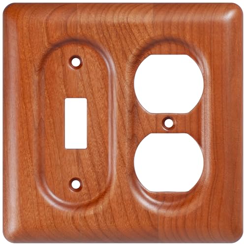 Wooden Light Switch Cover Plate Decorative Wall Plate Switch Plate Outlet Cover - color: Cherry wood, size: Toggle/Duplex Combo