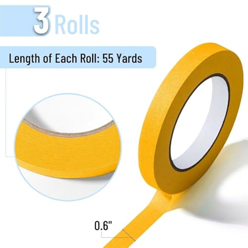 Mr. Pen- Yellow Masking Tape, 0.6 Inch Wide, 3 Rolls, 3 x 55 Yards, Yellow - color: Yellow