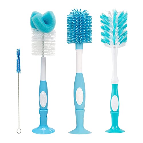 Dr. Brown's Baby Bottle and Nipple Brush Deluxe Cleaner, Soft Touch, and Sponge Brushes, Blue Variety Pack, 3 Count - color: Blue Variety Pack, size: 3-Pack