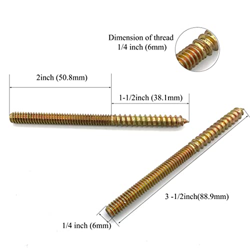 12 Pack 1/4-20 x 3-1/2 Inch Hanger Bolts 1/4-20" Double Headed Bolts 1/4 Wood Dowel Screw Self-Tapping Screw Hanger Bolts for Furniture Double Head Threaded Rods Bolt 90mm Length - size: 1/4-20"x3-1/2"-12PCS