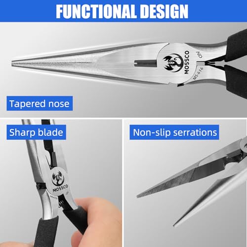 6-Inch Needle Nose Pliers with Wire Cutter, Spring-Loaded Long Nose Pliers with Serrated Jaws and Non-Slip Handles for Wire Bending, Electronics Repair, Jewelry Making and Crafts - size: 6''-1 pack