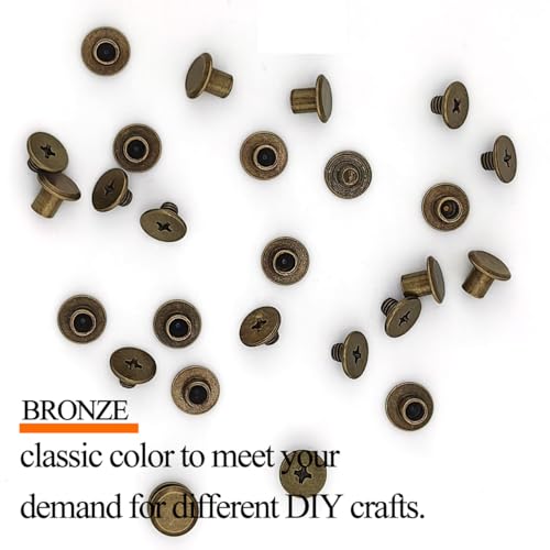 100 Sets Bronze Chicago Binding Screws Assorted Kit Nail Rivet Chicago Button DIY Leather Decoration Bookbinding Round Cross Head Stud Screw (Bronze 3/16" x1/4"-50 Sets) - size: Bronze-3/16"*1/4"-100