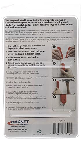 Master Magnetics Magnetic Stud Finder with Shield - Drywall Screw and Nail Detector Tool - Made with Strong Neodymium Magnets - 4.25" L - Red - 2-Pack - size: 1 Count (Pack of 2)