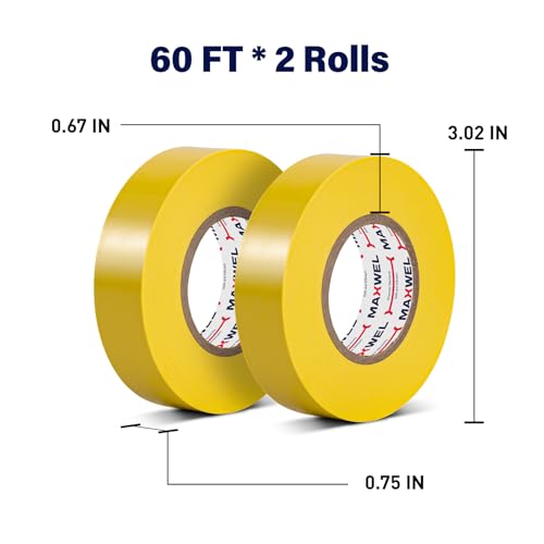 Yellow Electrical Tape Vinyl 3/4 In 60 Ft PVC Electric Tape - color: Yellow
