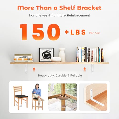 Shelf Bracket 4 Pack 5" Lx3 H 5mm Thick Heavy Duty White L Brackets - color: White-4pack, size: 5"Lx3"Wx0.78"W