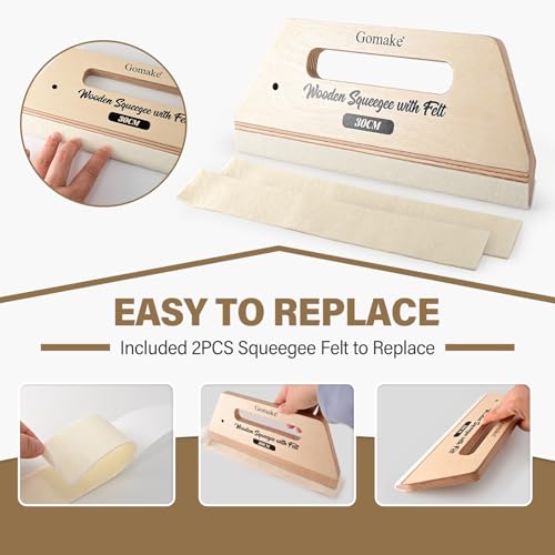 Gomake Wallpaper Smoothing Tool Large Wooden Squeegee with Felt Edge