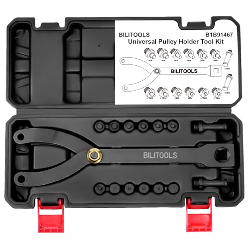 BILITOOLS 15PCS Pulley Holder Tool Set, 1/2" Drive Adjustable Pin Wrench