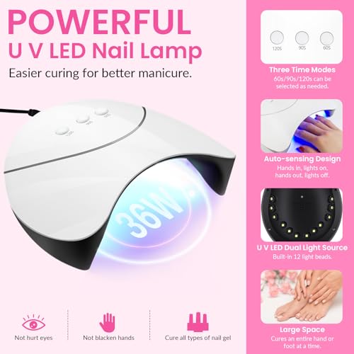 VANREESA 42 Pcs Gel Nail Polish Kit with U V Light 24 Colors Gel Polish Nail Kit Bright Pink Orange Green Glitter Blue Purple Nail Kit for Beginners Gifts for Women DIY at Home - color: Bright & Stylish Collection