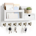 FifthQuarter Key Hanger Wall Mount with Drawer and 6 Sturdy Hooks, B-White - color: B-White