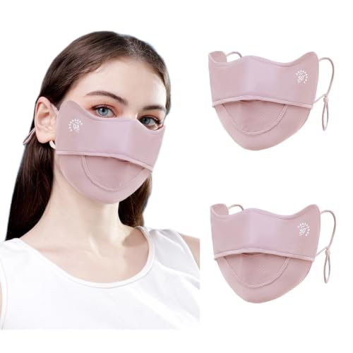 2Pcs UV Face Mask, Sun Masks for Women, Cooling Breathable Face Cover for Outdoors, Washable Reusable - color: Pink, Pink