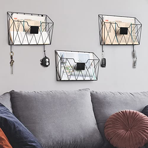 YBING Wall File Organizer, Hanging File Holder & Basket Set of 3, Black