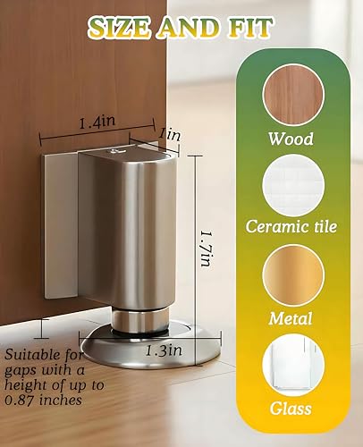 2 Pack Magnetic Door Stopper Wedge Catch, Heavy Duty Windproof Keep Door Open Holder, No Drill Invisible Floor Mounted Doorstops