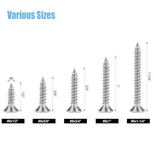 DYWISHKEY 166-Piece Wood Screws Assortment Kit - #6 x 1/2", "5/8", "3/4", "1", "1-1/4" Screws - size: #6