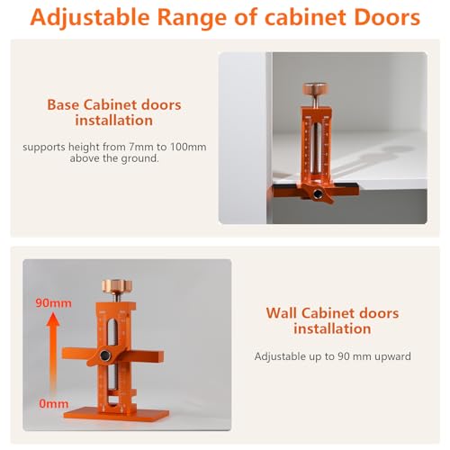 Cabinet Door Mounting Jig with Support Base, Installation Tool for Frameless or Face Frame Cabinet Doors, Adjustable Aluminium Alloy Hardware Jig for Wall and Base Cabinets
