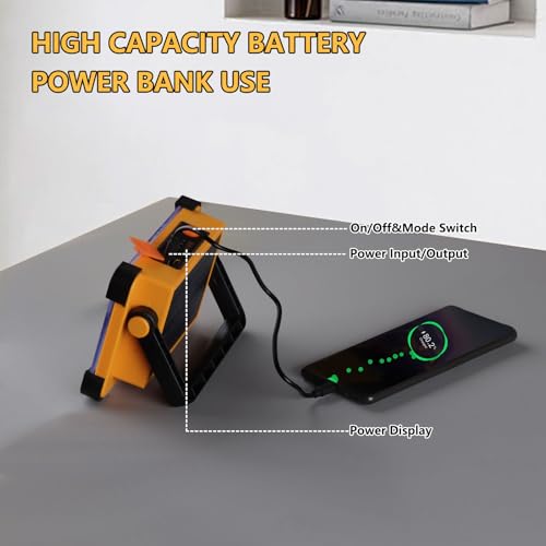 YXQUA 120W Solar Rechargeable Work Light, 144 LED 10000LM, IP65 - color: Yellow